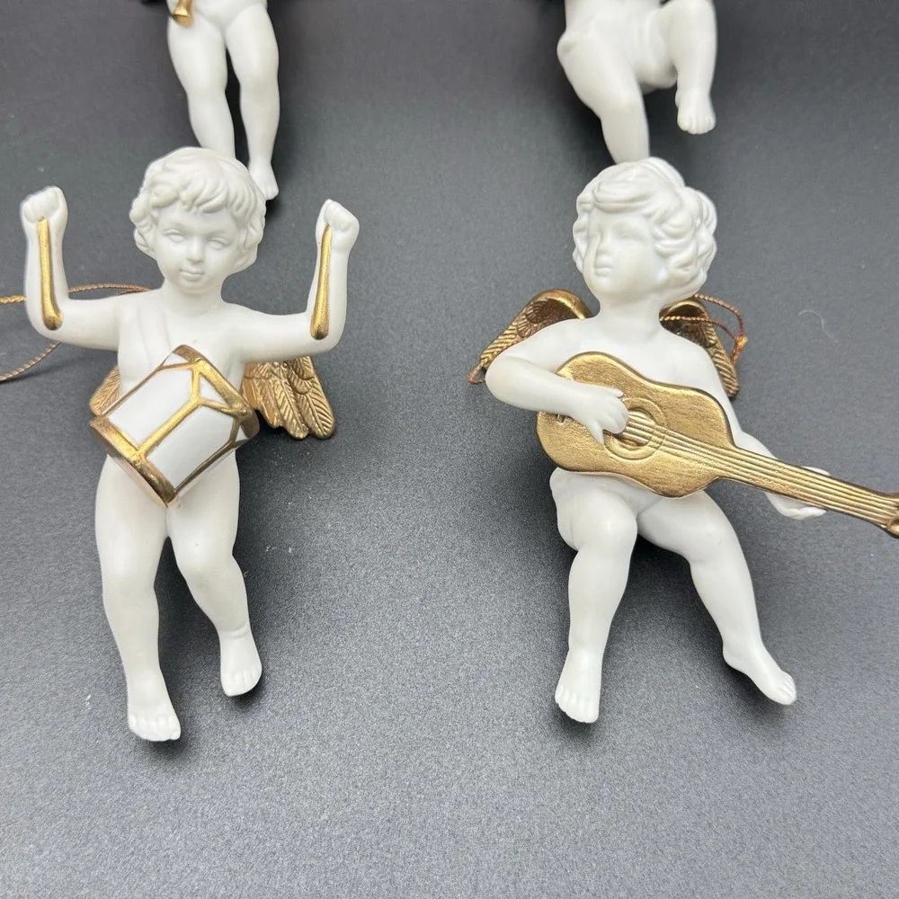 Franklin Mint Heralding Angels Set of 12 24kt Gold & Porcelain Ornaments + Case